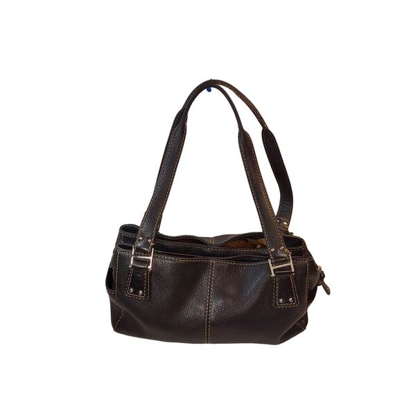 Fossil Black Pebble Leather 3 Section Pocket Shoulder Bag Purse Tote - Picture 3 of 9